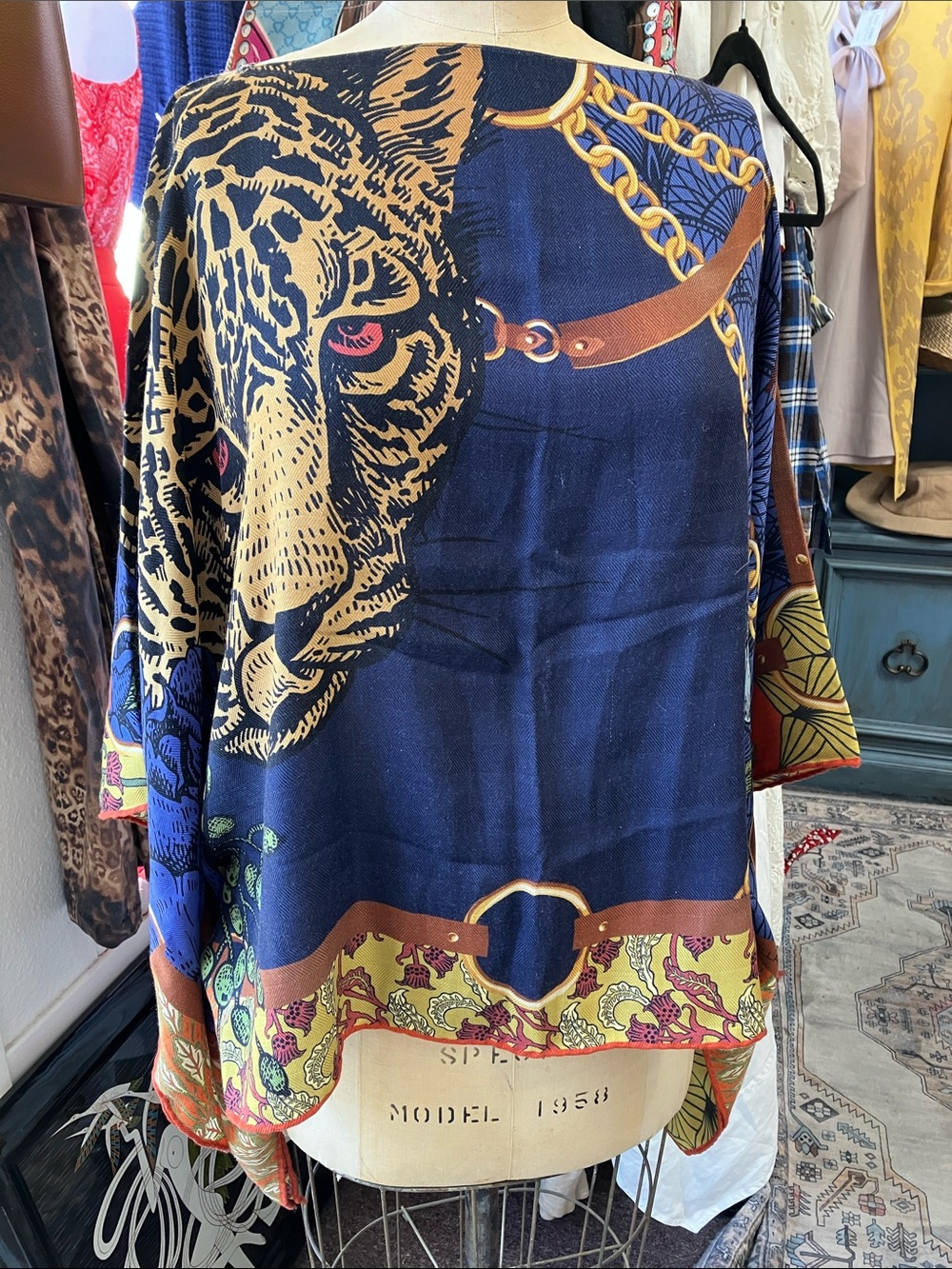 Rani Arabella Hand Printed Poncho Cashmere Silk Wool One Size